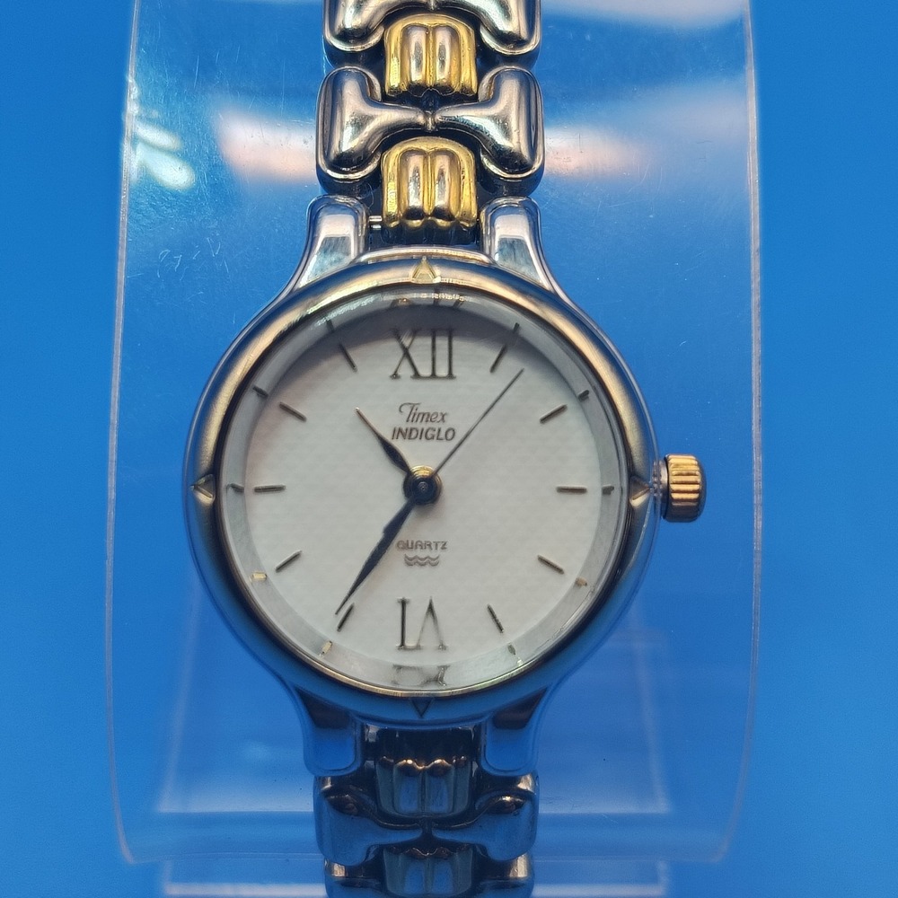 Vintage 1996 Timex‎ Indiglo Two Tone 24mm Women's Quartz Watch Fully Restored